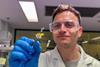 Low-Res_Dr Brendan Dyett with an experimental microneedle patch sample