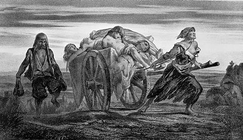 Plague;_carting_the_dead,_by_Moynet_Wellcome_L0004076