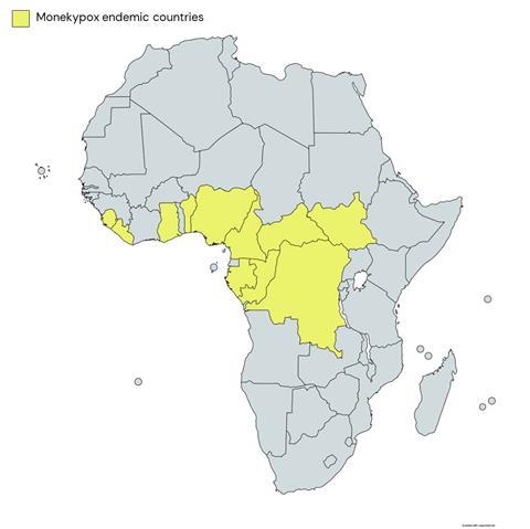Monkeypox endemic countries map