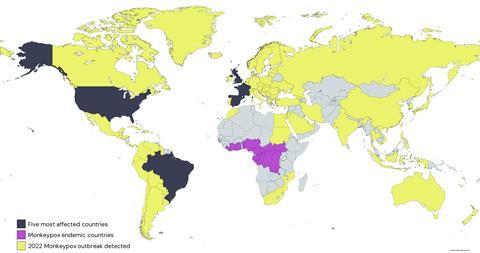 2022 monkeypox world map